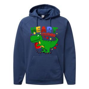 Heart T Rex Crusher Dinosaur Valentines Day Gift Performance Fleece Hoodie