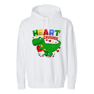 Heart T Rex Crusher Dinosaur Valentines Day Gift Garment-Dyed Fleece Hoodie