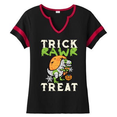 Halloween Trick Rawr Treat Dino Trex Costume Cool Gift Ladies Halftime Notch Neck Tee