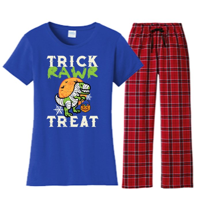 Halloween Trick Rawr Treat Dino Trex Costume Cool Gift Women's Flannel Pajama Set