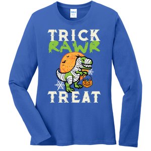 Halloween Trick Rawr Treat Dino Trex Costume Cool Gift Ladies Long Sleeve Shirt