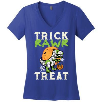 Halloween Trick Rawr Treat Dino Trex Costume Cool Gift Women's V-Neck T-Shirt