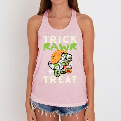 Halloween Trick Rawr Treat Dino Trex Costume Cool Gift Women's Knotted Racerback Tank