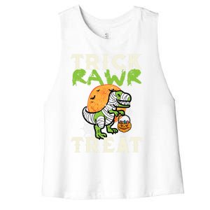 Halloween Trick Rawr Treat Dino Trex Costume Cool Gift Women's Racerback Cropped Tank