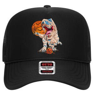 Halloween T Rex For Boy Dinosaur T Rex Mummy Pumpkin High Crown Mesh Back Trucker Hat