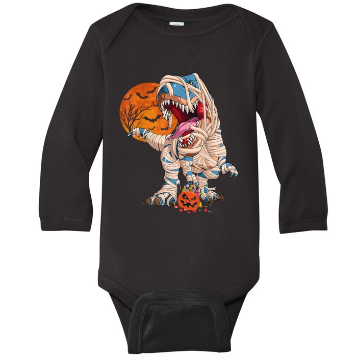 Halloween T Rex For Boy Dinosaur T Rex Mummy Pumpkin Baby Long Sleeve Bodysuit