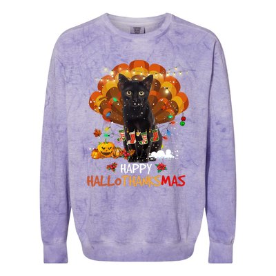 Happy Thanksgiving Ragdoll Black Cat Happy Hallothanksmas Gift Colorblast Crewneck Sweatshirt