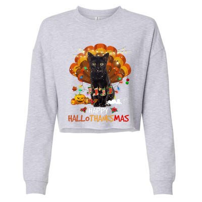 Happy Thanksgiving Ragdoll Black Cat Happy Hallothanksmas Gift Cropped Pullover Crew