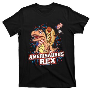 Hotdog T Rex Dinosaur 4th of July Amerisaurus Funny Gifts T-Shirt