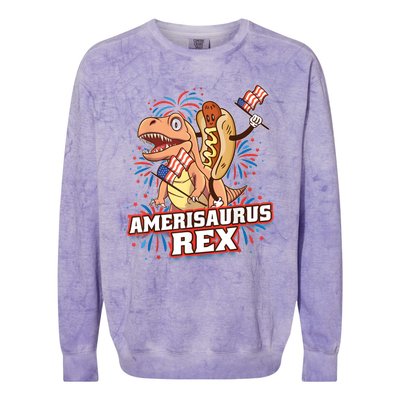 Hotdog T Rex Dinosaur 4th Of July Amerisaurus Funny Gifts Colorblast Crewneck Sweatshirt