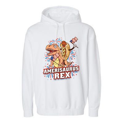 Hotdog T Rex Dinosaur 4th Of July Amerisaurus Funny Gifts Garment-Dyed Fleece Hoodie