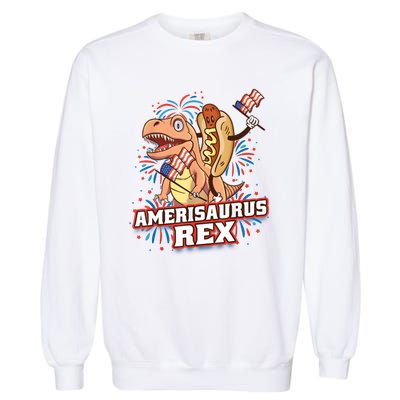 Hotdog T Rex Dinosaur 4th Of July Amerisaurus Funny Gifts Garment-Dyed Sweatshirt