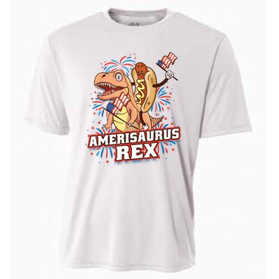 Hotdog T Rex Dinosaur 4th Of July Amerisaurus Funny Gifts Cooling Performance Crew T-Shirt