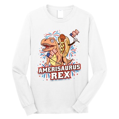 Hotdog T Rex Dinosaur 4th Of July Amerisaurus Funny Gifts Long Sleeve Shirt