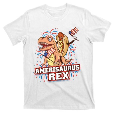 Hotdog T Rex Dinosaur 4th Of July Amerisaurus Funny Gifts T-Shirt