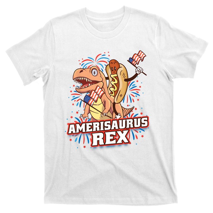 Hotdog T Rex Dinosaur 4th Of July Amerisaurus Funny Gifts T-Shirt