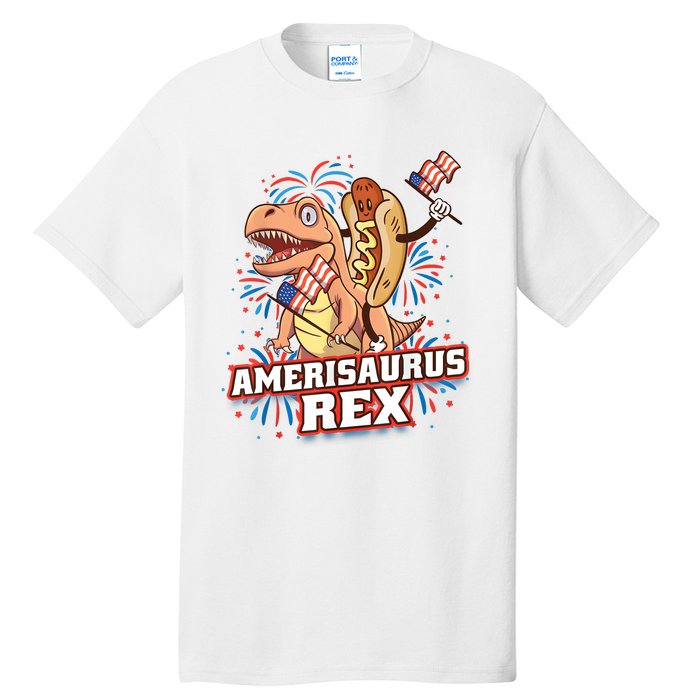 Hotdog T Rex Dinosaur 4th Of July Amerisaurus Funny Gifts Tall T-Shirt