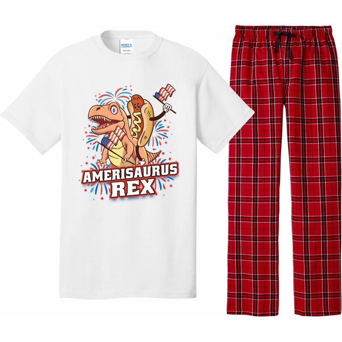 Hotdog T Rex Dinosaur 4th Of July Amerisaurus Funny Gifts Pajama Set