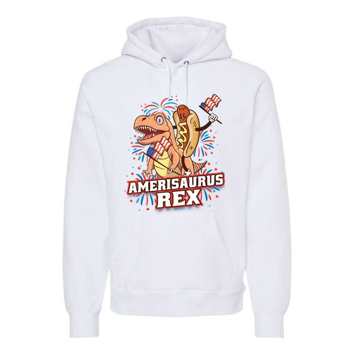 Hotdog T Rex Dinosaur 4th Of July Amerisaurus Funny Gifts Premium Hoodie