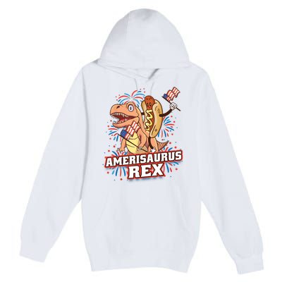 Hotdog T Rex Dinosaur 4th Of July Amerisaurus Funny Gifts Premium Pullover Hoodie