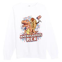 Hotdog T Rex Dinosaur 4th Of July Amerisaurus Funny Gifts Premium Crewneck Sweatshirt