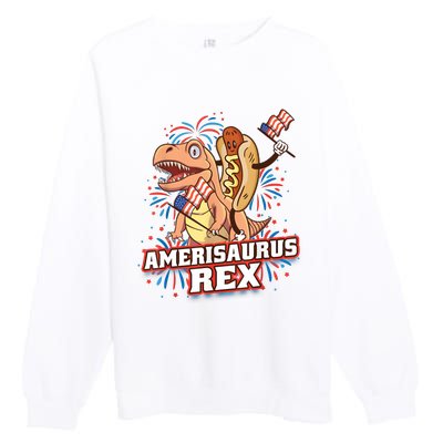 Hotdog T Rex Dinosaur 4th Of July Amerisaurus Funny Gifts Premium Crewneck Sweatshirt