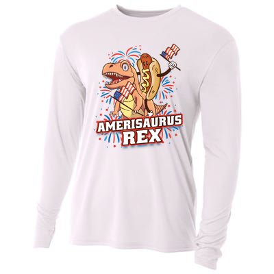 Hotdog T Rex Dinosaur 4th Of July Amerisaurus Funny Gifts Cooling Performance Long Sleeve Crew