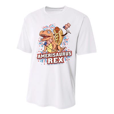 Hotdog T Rex Dinosaur 4th Of July Amerisaurus Funny Gifts Performance Sprint T-Shirt