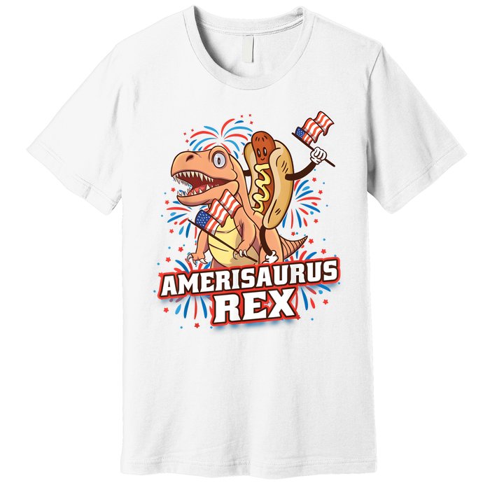 Hotdog T Rex Dinosaur 4th Of July Amerisaurus Funny Gifts Premium T-Shirt