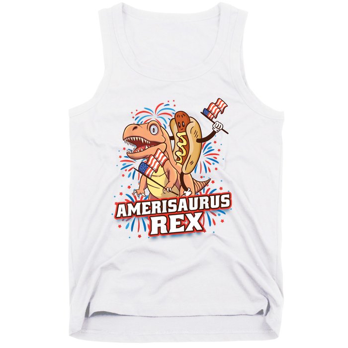 Hotdog T Rex Dinosaur 4th Of July Amerisaurus Funny Gifts Tank Top