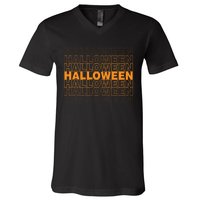 Halloween Text Repeated V-Neck T-Shirt