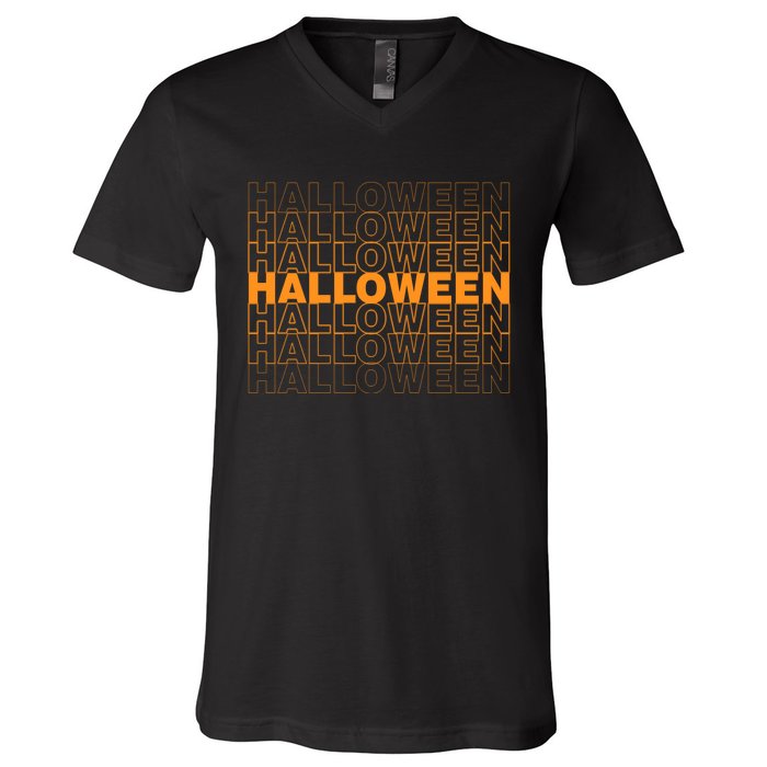 Halloween Text Repeated V-Neck T-Shirt