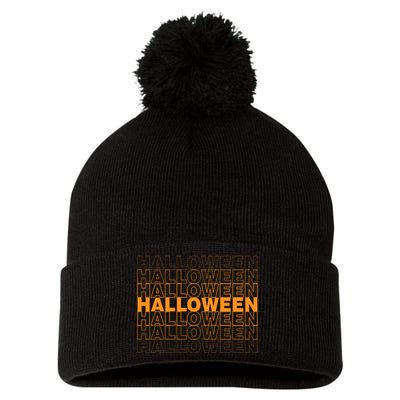 Halloween Text Repeated Pom Pom 12in Knit Beanie