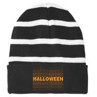 Halloween Text Repeated Striped Beanie with Solid Band