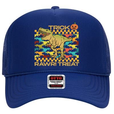 Halloween Trick Rawr! Treat Dinosaur Pumpkin Gift High Crown Mesh Back Trucker Hat