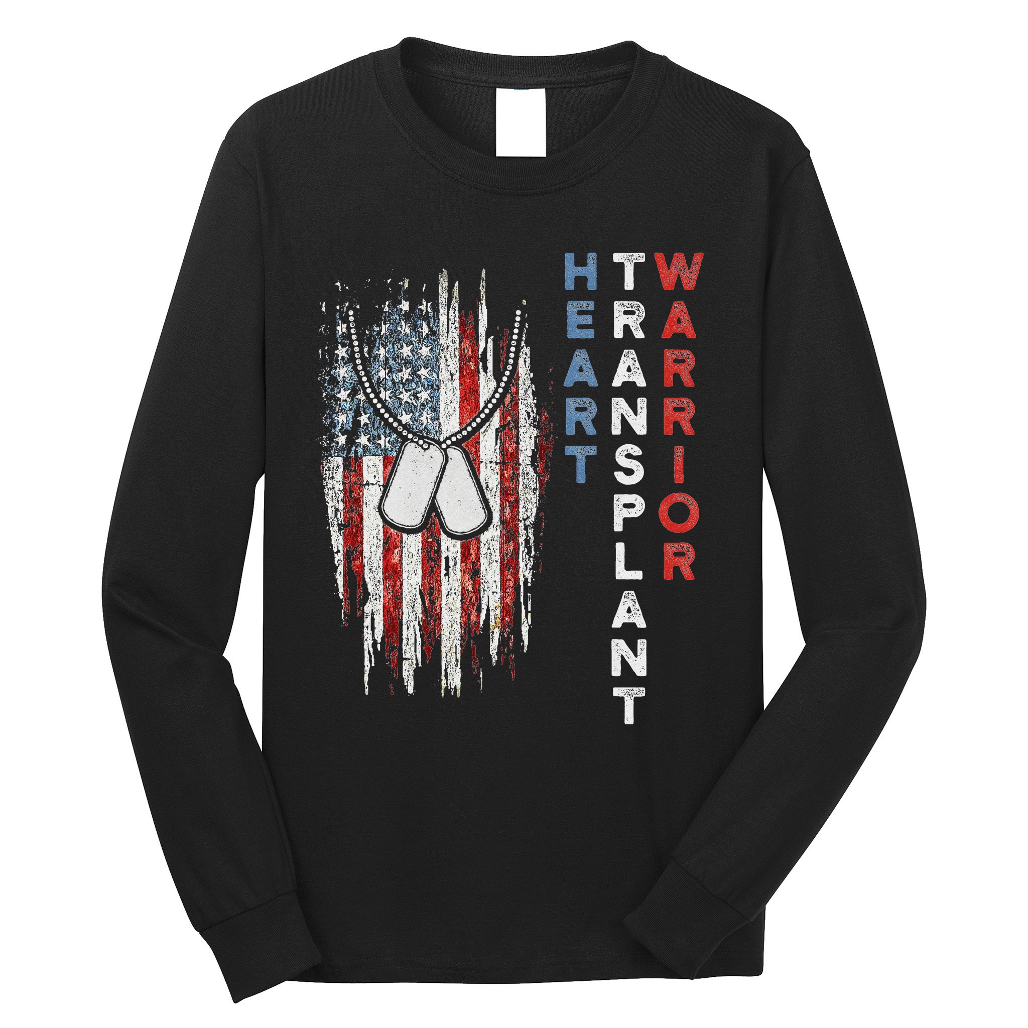 Heart Transplant Recipient Heart Flag Us Surgery Survivor Long Sleeve Shirt