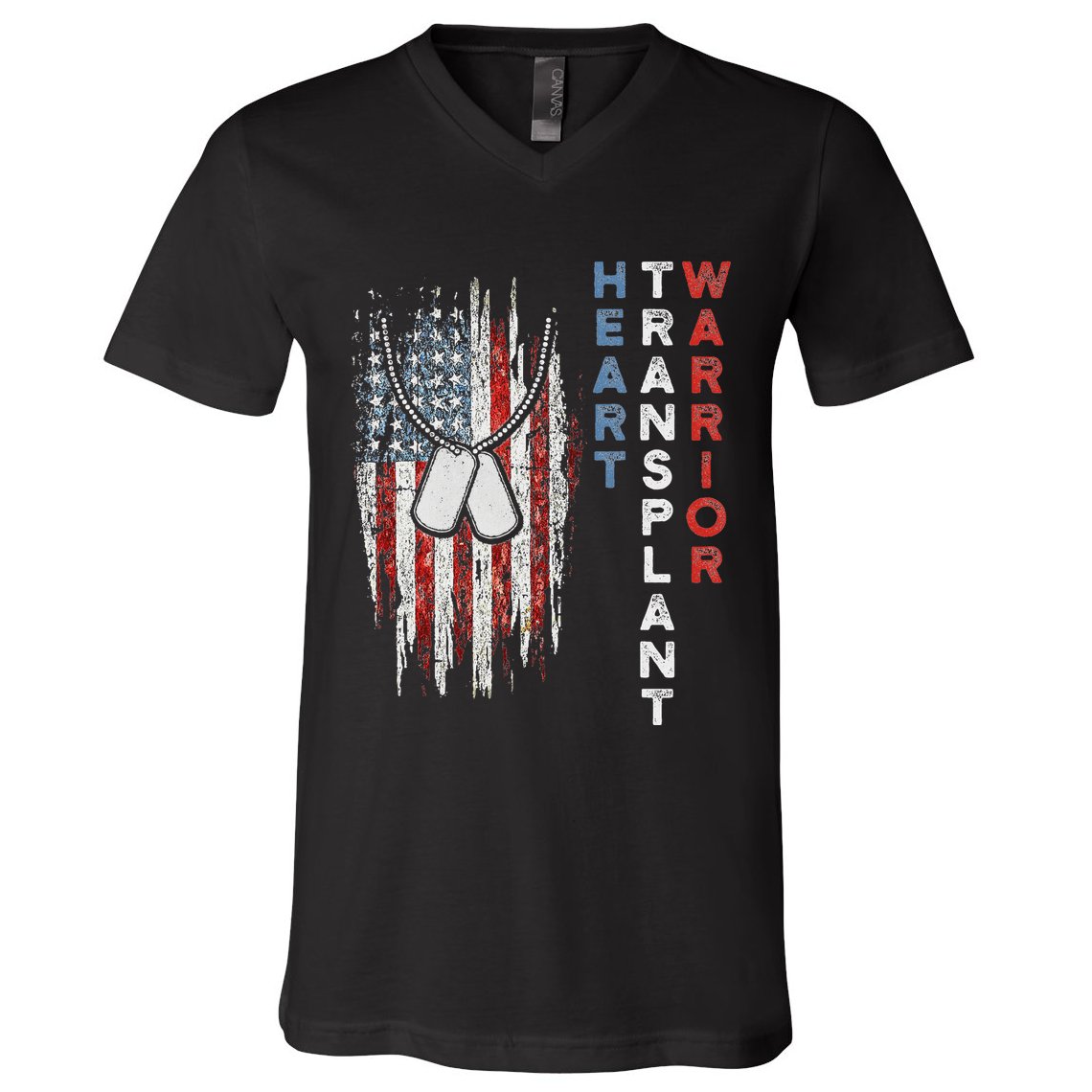 Heart Transplant Recipient Heart Flag Us Surgery Survivor V-Neck T-Shirt
