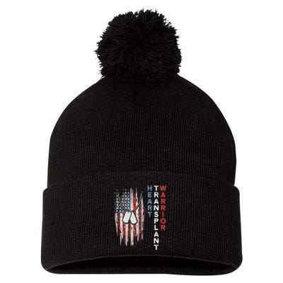 Heart Transplant Recipient Heart Flag Us Surgery Survivor Pom Pom 12in Knit Beanie