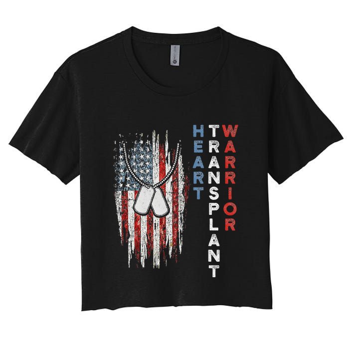 Heart Transplant Recipient Heart Flag Us Surgery Survivor Women's Crop Top Tee