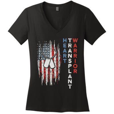 Heart Transplant Recipient Heart Flag Us Surgery Survivor Women's V-Neck T-Shirt