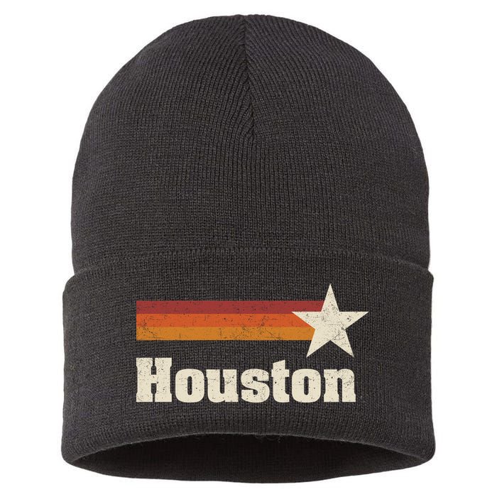 Houston Texas Retro Houston Souvenir Tx Apparel Sustainable Knit Beanie