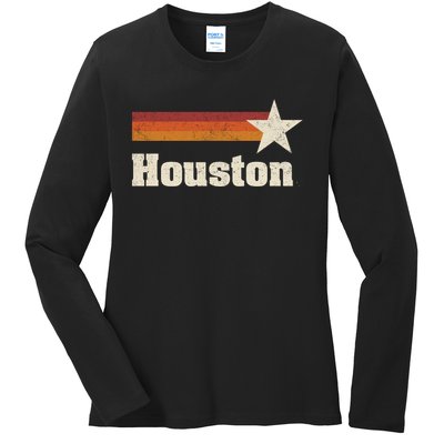 Houston Texas Retro Houston Souvenir Tx Apparel Ladies Long Sleeve Shirt