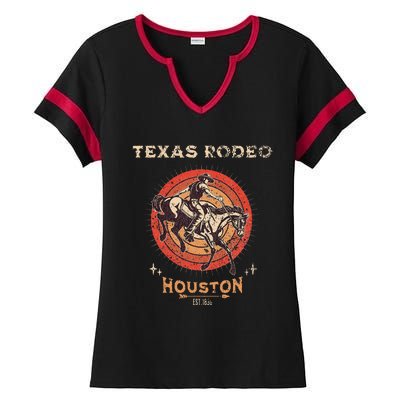 Houston Texas Rodeo Vintage Western Retro Cowboy Ladies Halftime Notch Neck Tee