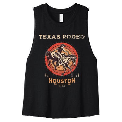 Houston Texas Rodeo Vintage Western Retro Cowboy Women's Racerback Cropped Tank