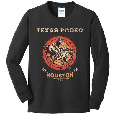 Houston Texas Rodeo Vintage Western Retro Cowboy Kids Long Sleeve Shirt