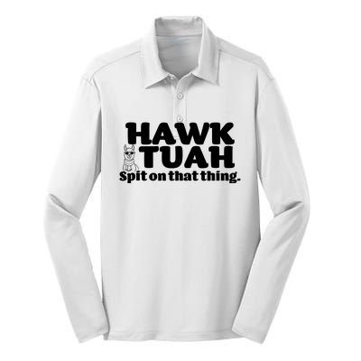 Hawk Tuah Spit On That Thang Silk Touch Performance Long Sleeve Polo