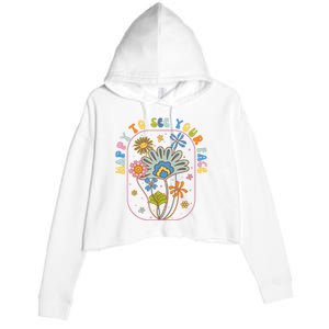 Happy To See Your Face Groovy Flowers Back To School Teacher Crop Fleece Hoodie