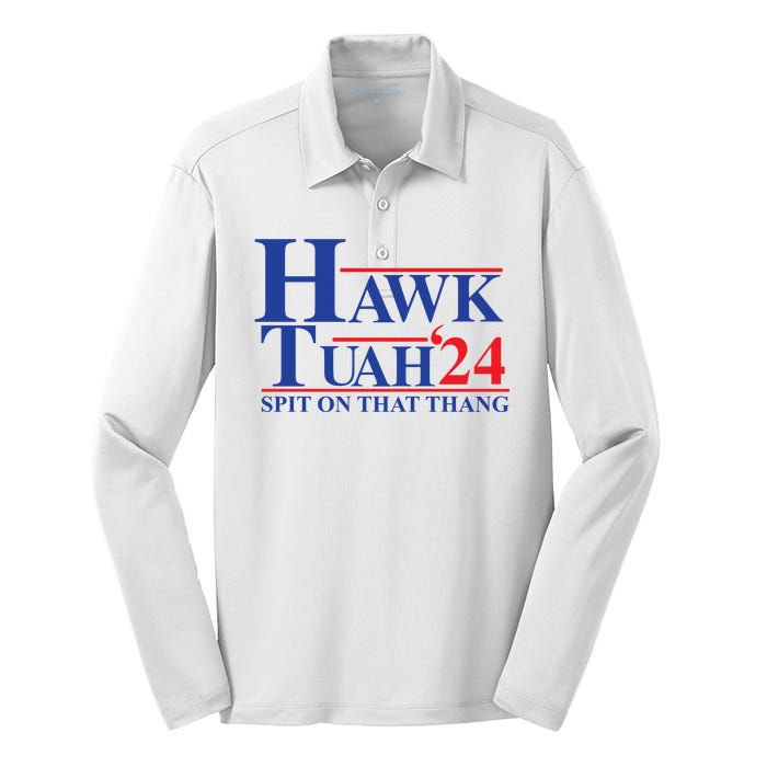 Hawk Tuah Spit On That Thang 2024 Silk Touch Performance Long Sleeve Polo