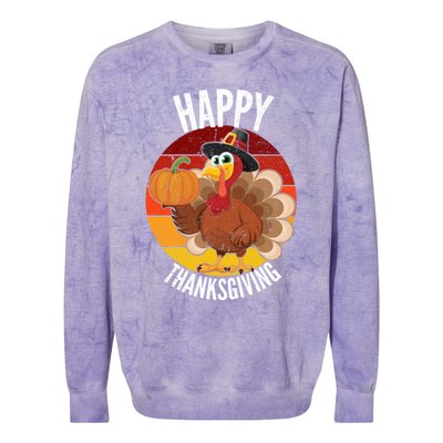 Happy Thanksgiving Sweatshirt Cute Turkey Colorblast Crewneck Sweatshirt