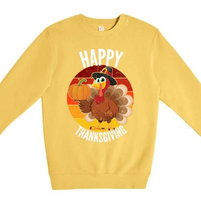 Happy Thanksgiving Sweatshirt Cute Turkey Premium Crewneck Sweatshirt